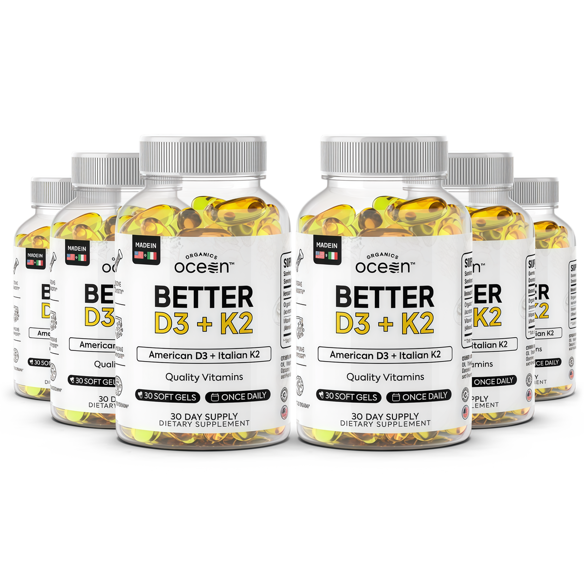 Organics Ocean Better D3 + K2-100% Organic VIT D3 and K2 Supplements with Maximum Bioavailability - Supports Bone Density, Calcium Balance, Immunity & Mood - 1-Pack, 30-Day Supply