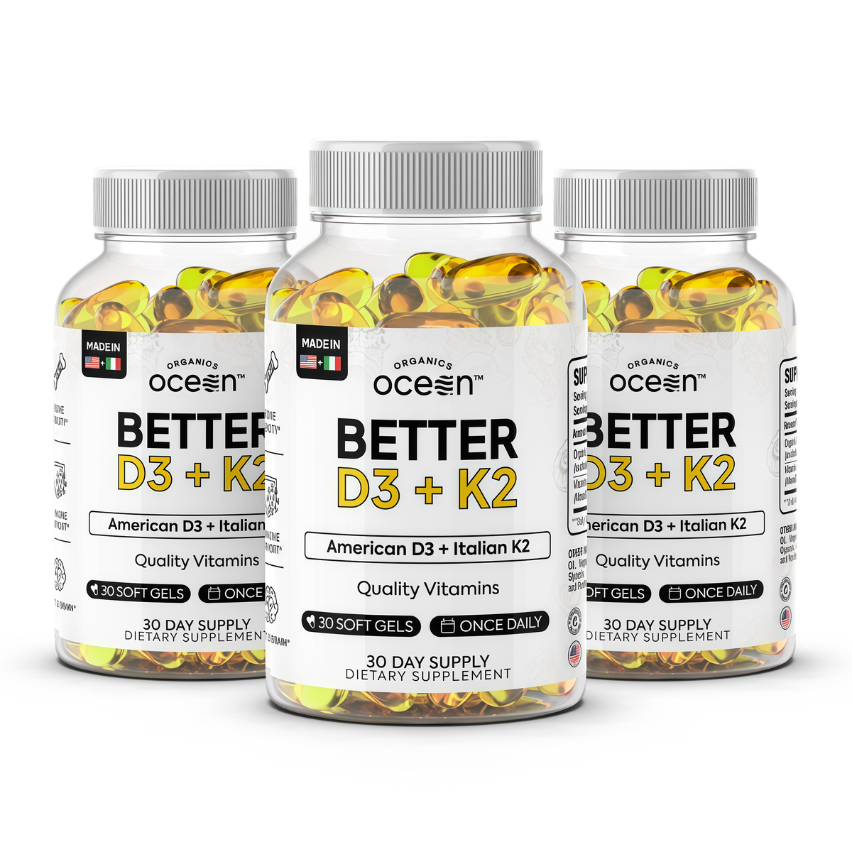 Organics Ocean Better D3 + K2-100% Organic VIT D3 and K2 Supplements with Maximum Bioavailability - Supports Bone Density, Calcium Balance, Immunity & Mood - 1-Pack, 30-Day Supply