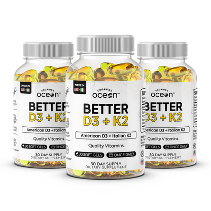 Organics Ocean Better D3 + K2-100% Organic VIT D3 and K2 Supplements with Maximum Bioavailability - Supports Bone Density, Calcium Balance, Immunity & Mood - 1-Pack, 30-Day Supply