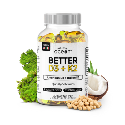 Organics Ocean Better D3 + K2-100% Organic VIT D3 and K2 Supplements with Maximum Bioavailability - Supports Bone Density, Calcium Balance, Immunity & Mood - 1-Pack, 30-Day Supply