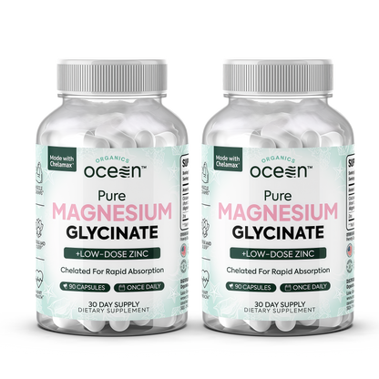 Organics Ocean Pure Magnesium Glycinate with Zinc - Maximum Strength Chelated Magnesium Supplement for Women and Men for Muscle Cramps and Sleep Support - 90 Capsule
