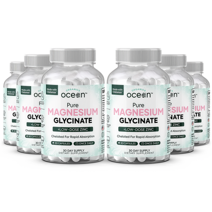 Organics Ocean Pure Magnesium Glycinate with Zinc - Maximum Strength Chelated Magnesium Supplement for Women and Men for Muscle Cramps and Sleep Support - 90 Capsule