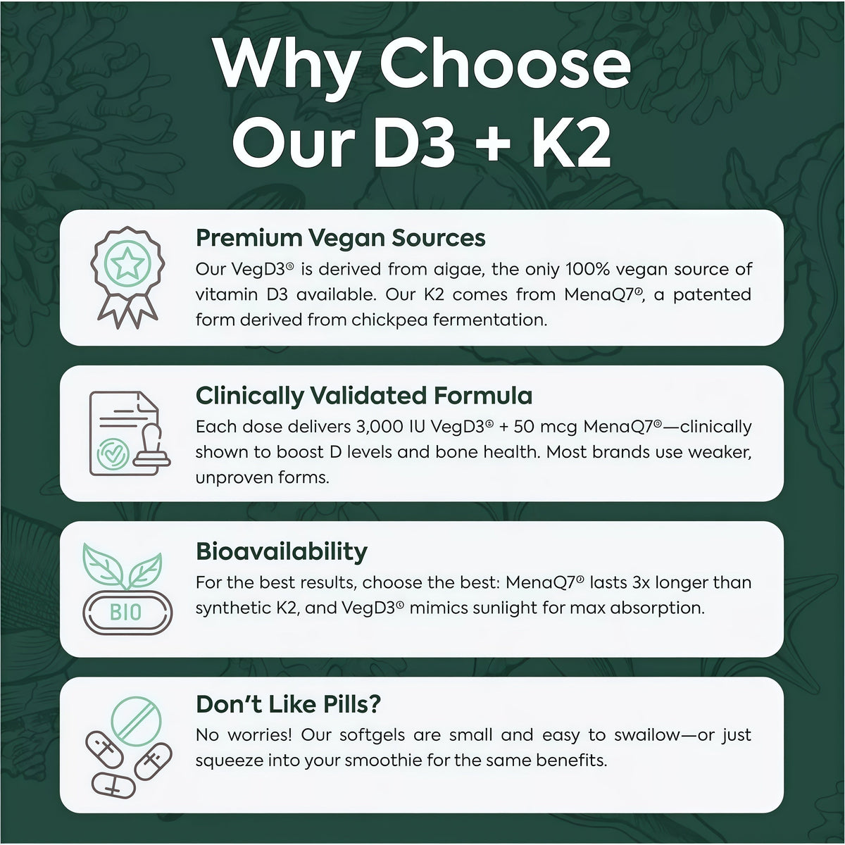 Organics Ocean Better D3 + K2-100% Organic VIT D3 and K2 Supplements with Maximum Bioavailability - Supports Bone Density, Calcium Balance, Immunity & Mood - 1-Pack, 30-Day Supply